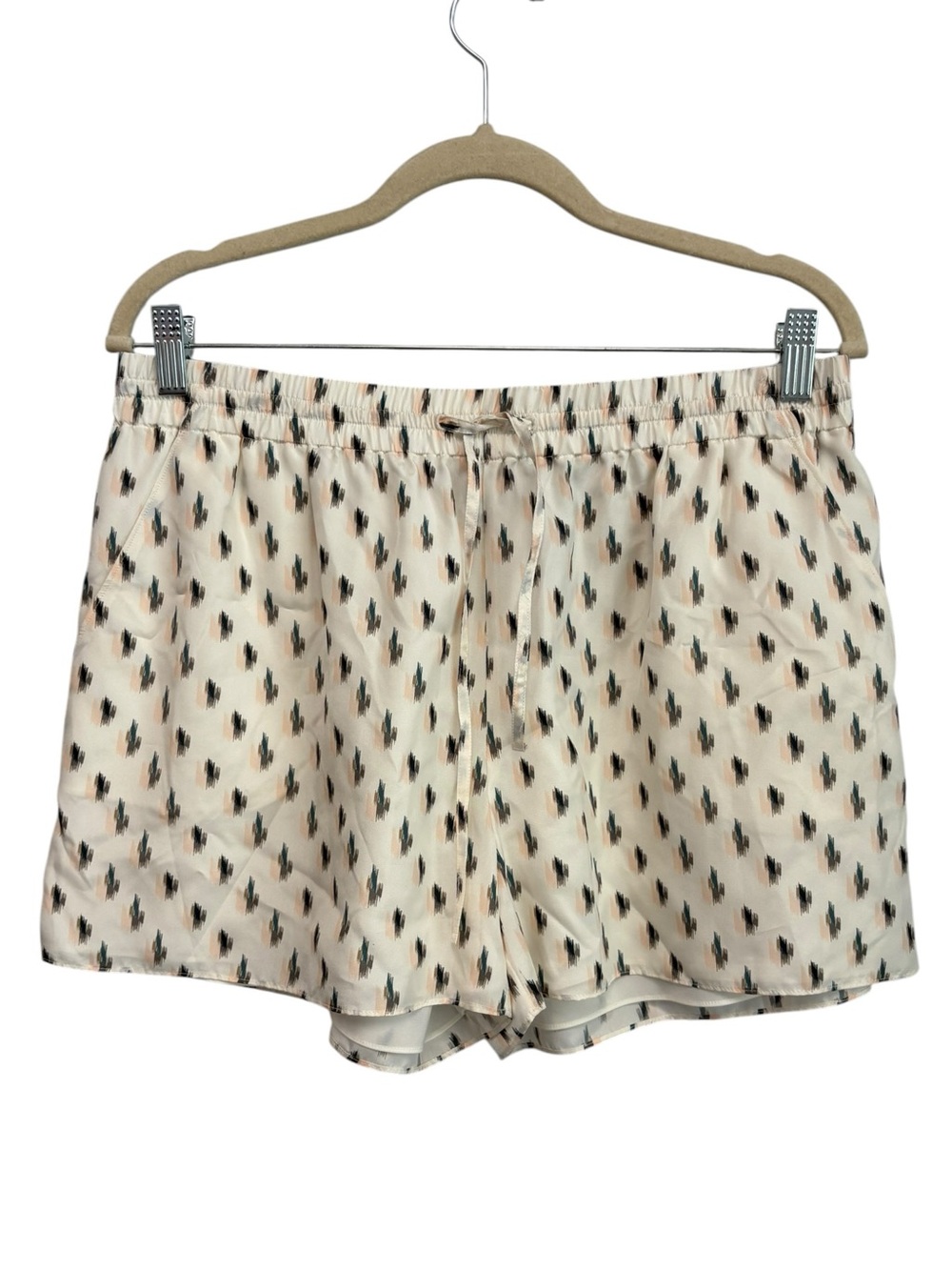 New Theory Simple Silk Drawstring Shorts in Ecru Multi Size Large